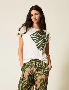 T-shirt avec imprimé et broderie - TWINSET - FashionsVida