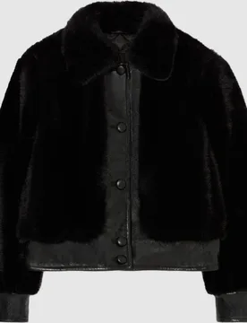 Cazadora de mujer corta con pelo sintético y cuello camisero - CLAUDIE PIERLOT - FashionsVida