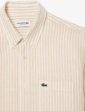 Camisa de hombre de lino de corte regular de rayas de manga larga - Lacoste - FashionsVida