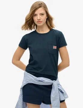 Superdry Damen Athletic Essential T-shirt mit Tasche Marineblau - Größe: 44 - 34.99 - FashionsVida