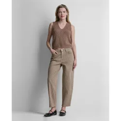 Pantalón recto de mujer con rayas, cierre de botón y cremallera