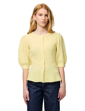 Cardigan Silly Puff Knit Pale Banana / Melange L - Pieces - FashionsVida