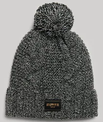 Superdry Damen Strickmütze mit Zopfmuster Schwarz - Größe: One Größe