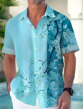 Cherry Blossoms Pattern Men's Hawaiian Shirt Stretch Easy Care Camp Shirt Big Tall - Aliexpress - FashionsVida
