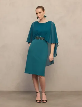 Vestido corto elástico capa broche cintura de mujer - Woman Fiesta El Corte Inglés - FashionsVida