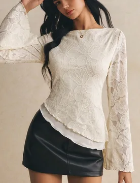 Camiseta de mujer con estampado floral, ajuste ceñido, versátil para uso diario, con mangas acampanadas L - Shein - FashionsVida