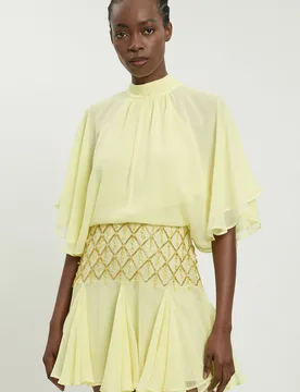 Womens Beaded Cape Detail Mini Dress - Yellow - Size 6 Uk - Karen millen - FashionsVida