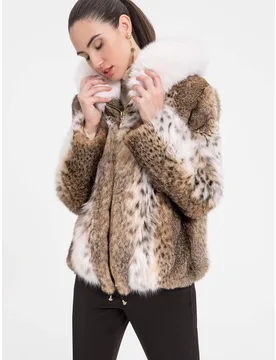 Chaqueta de pelo de mujer de gato lince con capucha y cierre de cremallera - De la Roca - FashionsVida