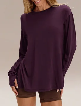 Camiseta de manga larga holgada de modal Make Moves, estilo deportivo relajado, oversized, casual para uso diario, camisa de compresión de verano S - Shein - FashionsVida