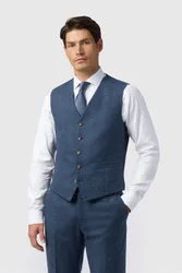 Mens Single Breasted Sleeveless Five Button V-Neck Plain Tailored Suit Waistcoat In Blue Wool - Size 38 (Chest)
