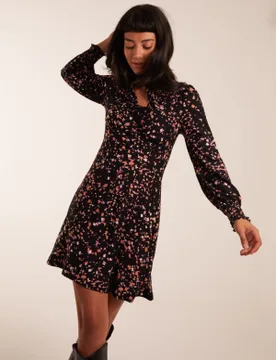 High Neck Keyhole Mini Dress - 8 / BLACK - female - Blue Vanilla - FashionsVida