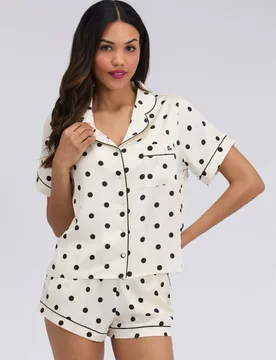 Satin Polka Dot Shortie Set Ivory Mix female - Boux Avenue - FashionsVida