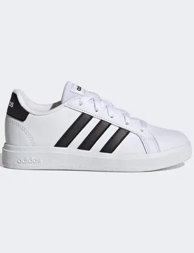 Kids Unisex Grand Court Lifestyle Tennis Lace-Up Shoes - White & Black - Size Uk 2 - ADIDAS Sportswear - FashionsVida