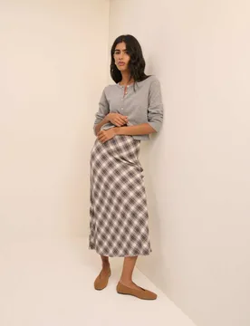 Checked Midaxi Slip Skirt Brown female - Nobody's Child - FashionsVida
