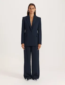 Stitch Detail Single Breasted Blazer Navy female - Saba - FashionsVida