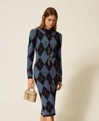 Robe longue en maille jacquard avec losanges