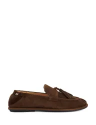 Suede Tassle Flat Round Toe Loafers Dark Brown female