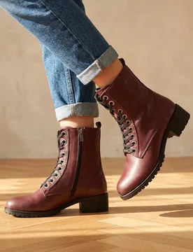 Leather Block Heel Ankle Boots Burgundy female - Jones Bootmaker - FashionsVida