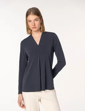 Camiseta de mujer pliegue central escote en "V" - Naulover - FashionsVida