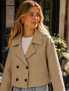 Chaquetas cortas caqui para mujer, abrigo de invierno para mujer, ropa de calle para salir, atuendos de otoño para mujer, abrigo corto de doble boton - Shein - FashionsVida