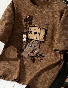 Pieza Camiseta de manga corta con estampado de hombre de cartón desgastado y de dibujos animados, regalo de verano perfecto para adolescentes varones - Shein - FashionsVida