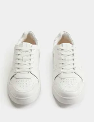 Lace Up Court Leather Trainers White male