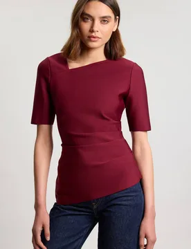 Women's Bandage Asymmetric Long Sleeve Top in Burgundy Size: 12 - Burgundy - Size: 12 - Karen millen - FashionsVida
