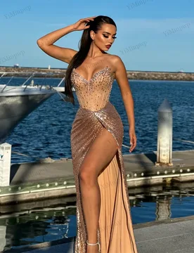Sequin Mermaid Champagne Prom Dresses Crystals Sweetheart Split vestidos de gala graduación Backless Evning Gowns Customized - Aliexpress - FashionsVida