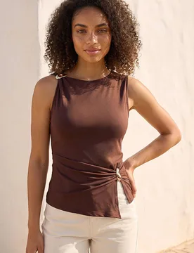 Women's Hardware Trim Tank Top in Chocolate Size: 12 - Chocolate - Size: 12 - Dusk - FashionsVida