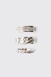 Herren 3er Pack Silberne Ringe Silver Größe Small/Medium
