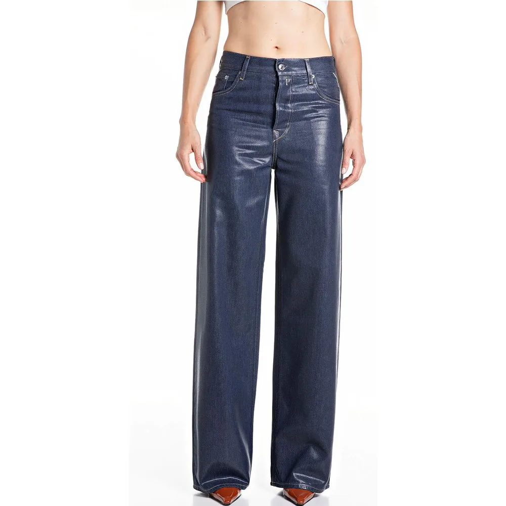 Vaquero ancho de mujer efecto coated cinco bolsillos - Replay - FashionsVida