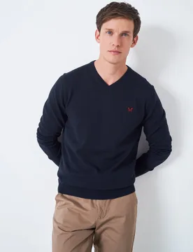 Cotton V-Neck Jumper Dark Navy male - Crew Clothing - FashionsVida