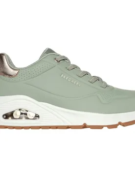 Sneaker Street™ Uno Shimmer Away Sage Durabuck / Rose Gold Duraleather / Mesh Trim EU 37 - Skechers - FashionsVida