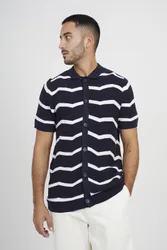 Mens Dark Navy 'Milan' Short Sleeve Knitted Polo Shirt - Size Small