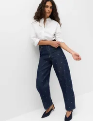High Waisted Polka Dot Balloon Leg Jeans Indigo Mix female
