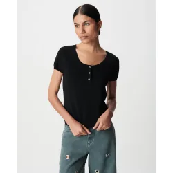 Jersey de mujer efecto brillante con cuello abotonado