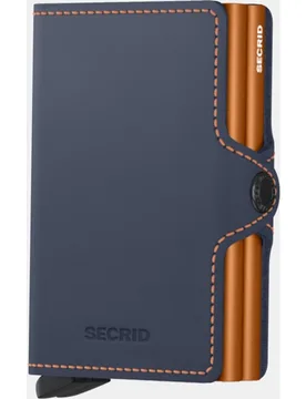 Tarjetero doble piel mate azul marino y naranja con protección RFID - Secrid - FashionsVida