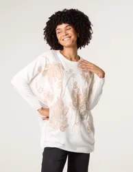 Embroidered Round Neck Jumper - ONE / IVORY/BEIGE - female