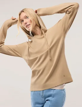 Sweatshirt mit Kapuze, normale Größen, Farbe Beige, 44, edle Modal-/Baumwollmischung lässig mit Kapuze Damen - Walbusch - FashionsVida