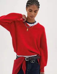 Relaxed V Neck Long Sleeve Jumper With Wool Red female