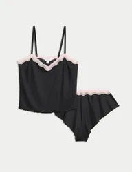 Micro & Lace Cami Set Black Mix female