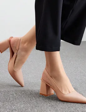 Tacones de bloque con puntera en punta color albaricoque, zapatos de tacón alto de moda para el trabajo, citas, fiestas, bodas, vacaciones, Navidad, - Shein - FashionsVida