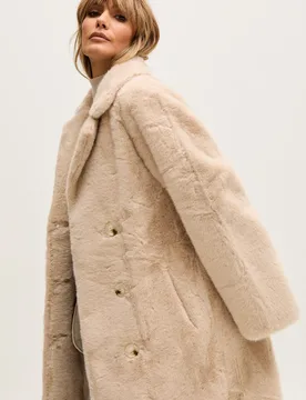 Emma Longline Faux Fur Coat In Cream - S/M - Lily and Lionel London Limited - FashionsVida