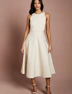 Women's Petite Ribbed Bandage Halterneck Midi Dress in Stone Size: 10 - Stone - Size: 10 - Coast - FashionsVida