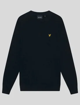Men's Cotton Merino Crew Neck Jumper in Dark Navy - Lyle & Scott - FashionsVida