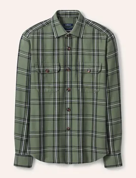 Karo Overshirt, Regular Fit#noch offen: Größenlauf, Farbe Grün, 45/46, weicher Baumwoll-Flanell Kent-Kragen Herren - Walbusch - FashionsVida