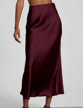 Falda maxi de satén elástica de moda para mujer - Burdeos casual de primavera XS - Shein - FashionsVida