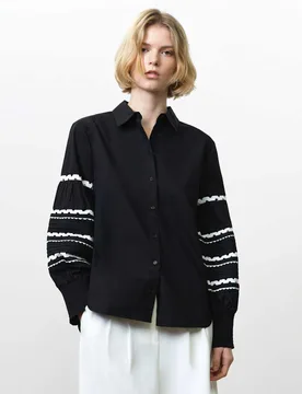 Pure Cotton Textured Shirt Black Mix female - French connection - FashionsVida