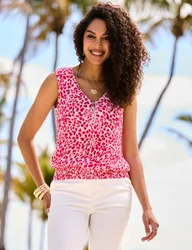 Animal Print V-Neck Shirred Top Pink Mix female