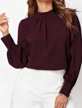 Camisa de manga larga de unicolor casual, versátil para el otoño L - Shein - FashionsVida